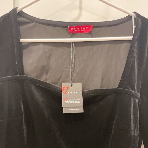 n: Philanthropy Revolve Armida Black Square Neck Long Sleeve Velvet Top.Size M - Picture 10 of 12